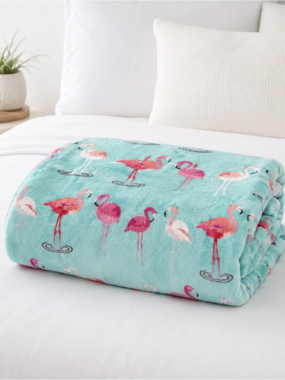 JCPenney Home Plush Flamingo Throw Blanket Aqua Pink 48” x 65” Soft